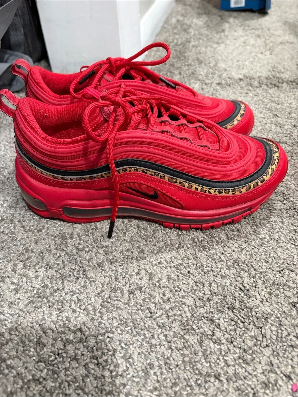 Nike Red Sneakers with Black and Leopard Trim